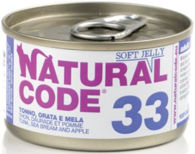 NATURAL CODE GATTO 33 TONNO,ORATA E MELA JELLY 85 GR