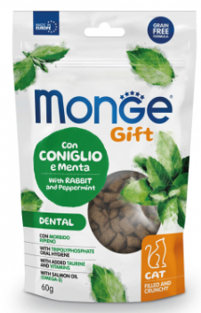 MONGE GATTO SNACK DENTAL CON CONIGLIO E MENTA FILLED AND CRUNCHY 60 GR