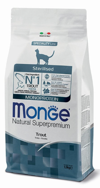 MONGE GATTO STERILIZZATO MONOPROTEICO TROTA 1.5 KG