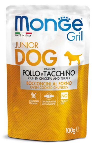 MONGE CANE GRILL PUPPY & JUNIOR POLLO E TACCHINO 100 GR