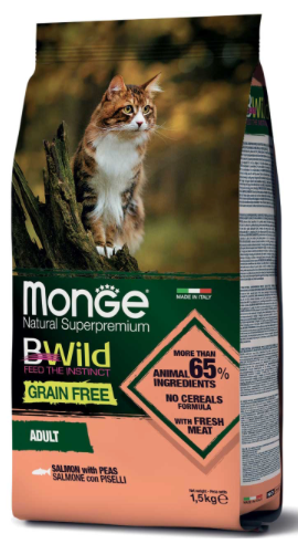 MONGE GATTO BWILD GRAIN FREE FORMULA ADULTO SALMONE CON PISELLI