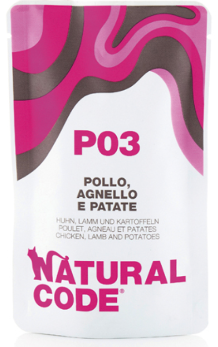 NATURAL CODE GATTO P03 POLLO,AGNELLO E PATATE 70 GR