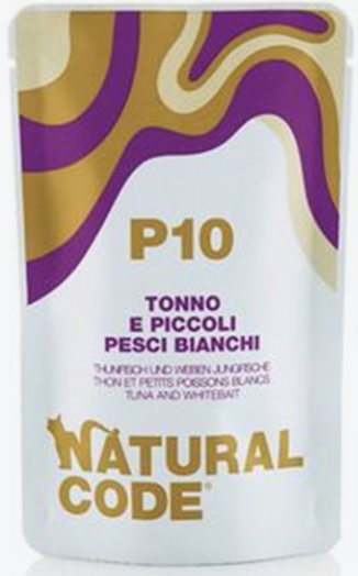NATURAL CODE GATTO P10 TONNO E PICCOLI PESCI BIANCHI 70 GR